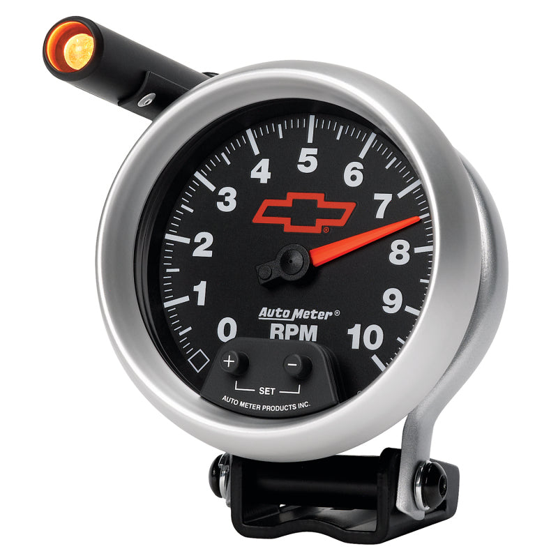 Autometer GM Red Bowtie Black 3-3/4in 0-10000 RPM Pedestal Mount Tachometer Quick-Lite-thumbmail-3