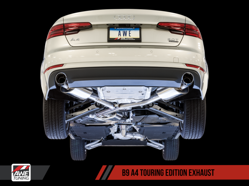 AWE Tuning Audi B9 A4 Touring Edition Exhaust Dual Outlet - Chrome Silver Tips (Includes DP)-thumbmail-3