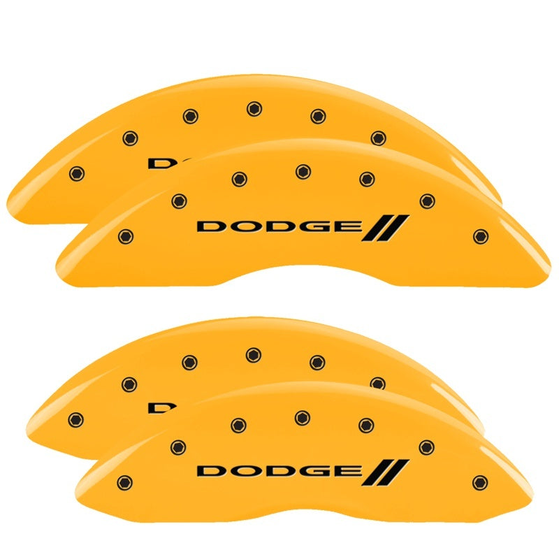 MGP 4 Caliper Covers Engraved Front & Rear With stripes/Dodge Yellow finish black ch-thumbmail-2