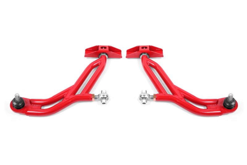 BMR 10-14 Ford Mustang Adj. Lower A-Arms w/ Delrin/Rod End / 18mm Tall Ball Joint - Red-thumbmail-1