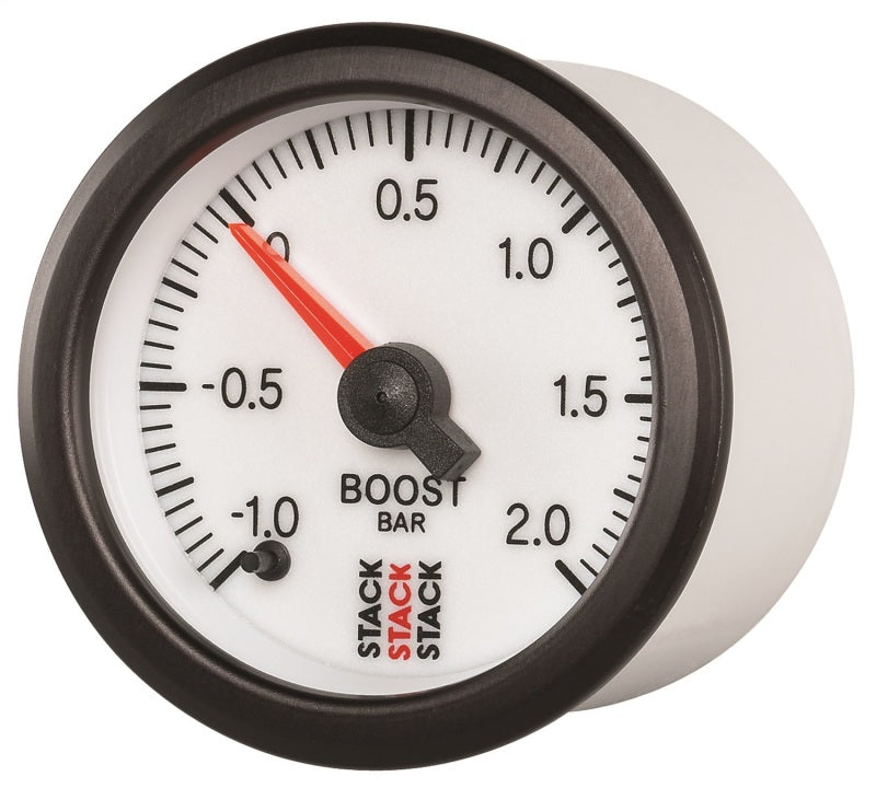 Autometer Stack 52mm -1 to +2 Bar (Incl T-Fitting) Pro Stepper Motor Boost Pressure Gauge - White