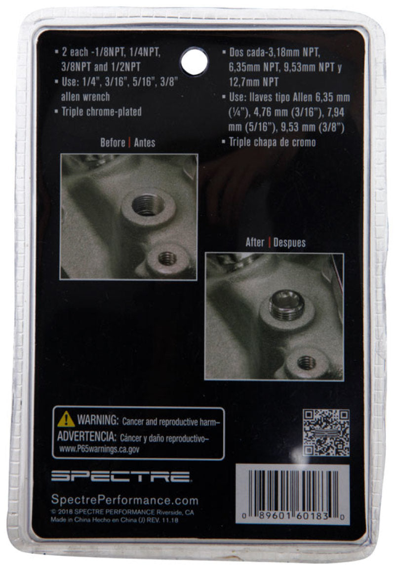 Spectre Pipe Plug Kit - Includes (2) 1/8in. / (2) 1/4in. / (2) 3/8in. / (2) 1/2in. Plugs - Chrome-thumbmail-5
