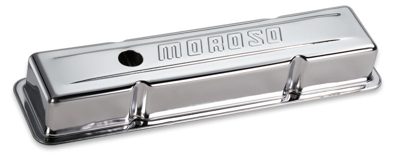 Moroso Chevrolet Small Block Valve Cover - w/Baffle - Stock Height - Stamped Steel Chrome Plated-thumbmail-1