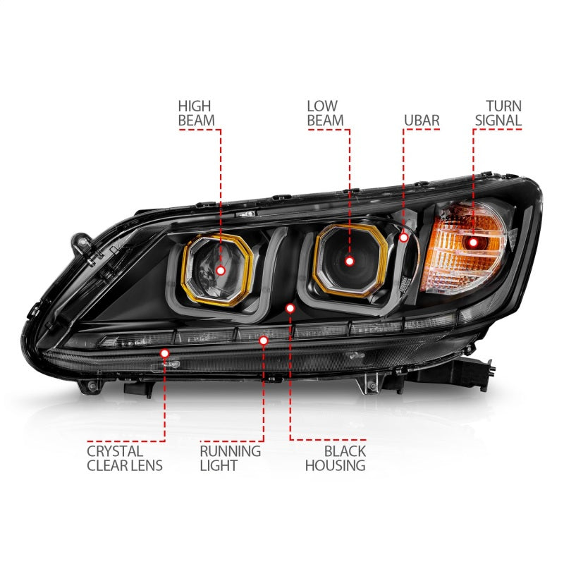 ANZO 2013-2015 Honda Accord Projector Headlights w/ U-Bar Black-thumbmail-8