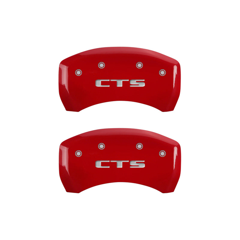 MGP 4 Caliper Covers Engraved Front Cursive/Cadillac Engraved Rear CTS Red finish silver ch-thumbmail-5