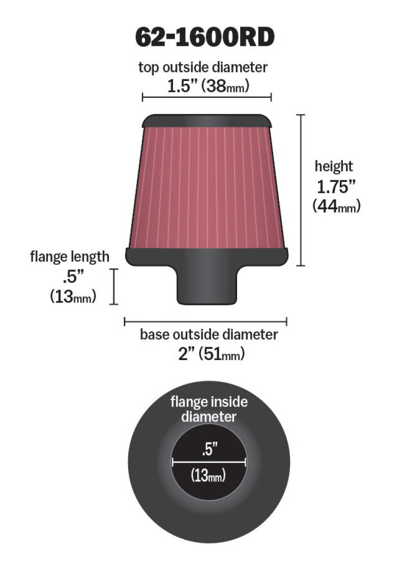 K&N 2in Base OD x .375in Flange ID x 1.75in H Rubber Base Crankcase Vent Filter-thumbmail-8