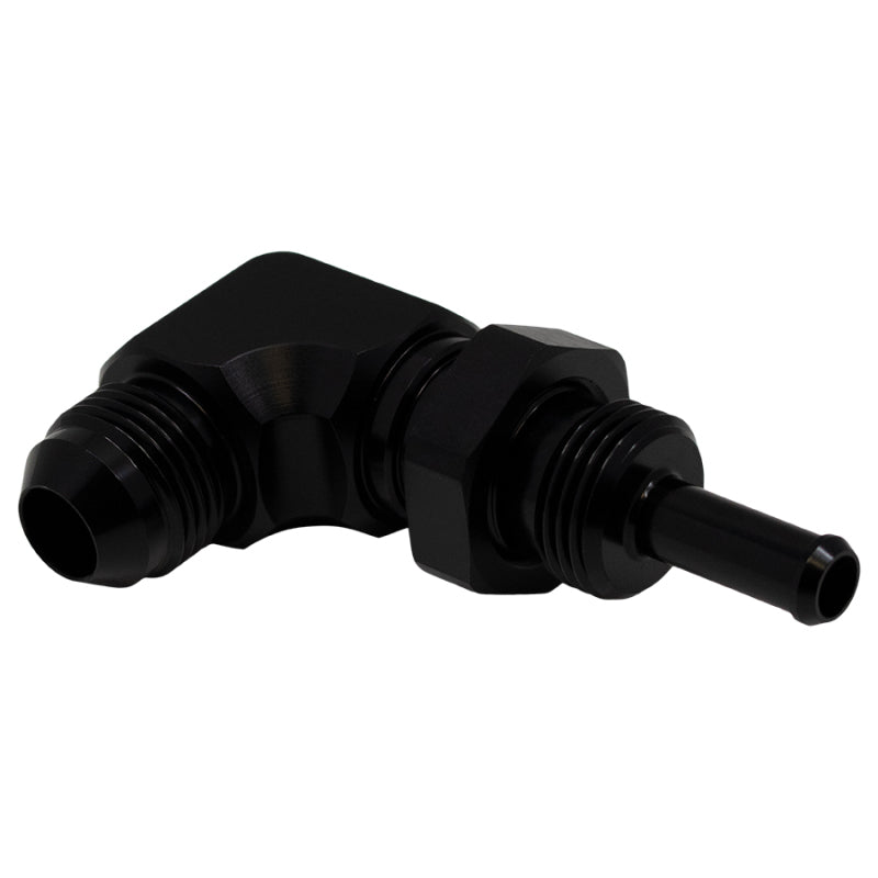 DeatschWerks 8AN Male Flare to 5/16in Male Barb Bulkhead Adapter 90-Degree - Anodized Matte Black-thumbmail-2
