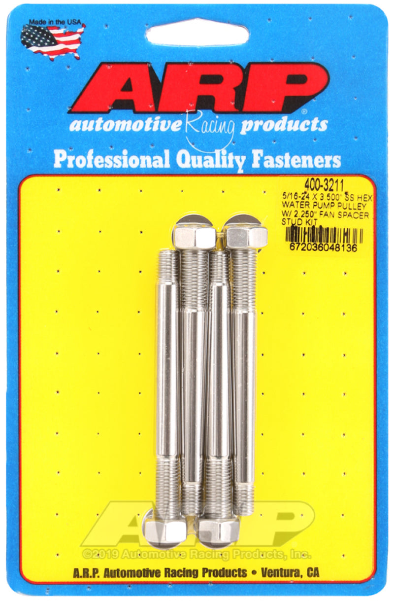ARP 5/16-24 X 3.500 SS Hex Water Pump Pulley w/ 2.250in Fan Spacer Stud Kit-thumbmail-1