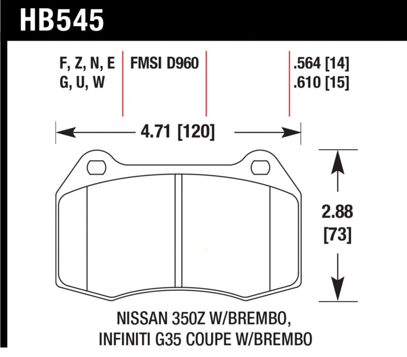 Hawk 2003-2004 Infiniti G35 (w/Brembo Brakes) HPS 5.0 Front Brake Pads-thumbmail-1