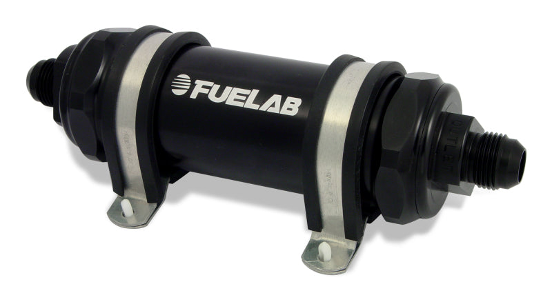 Fuelab 828 In-Line Fuel Filter Long -6AN In/Out 100 Micron Stainless - Black-thumbmail-1
