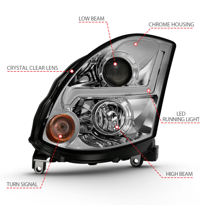 ANZO 2003-2007 Infiniti G35 Projector Headlight Plank Style Black (HID Compatible, No HID Kit )-thumbmail-7