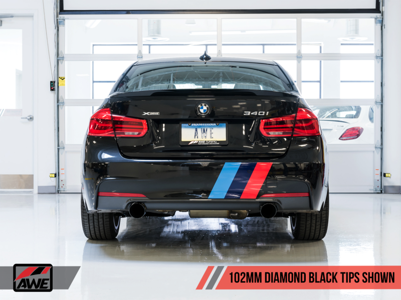 AWE Tuning BMW F3X 340i Touring Edition Axle-Back Exhaust - Diamond Black Tips (102mm)-thumbmail-10