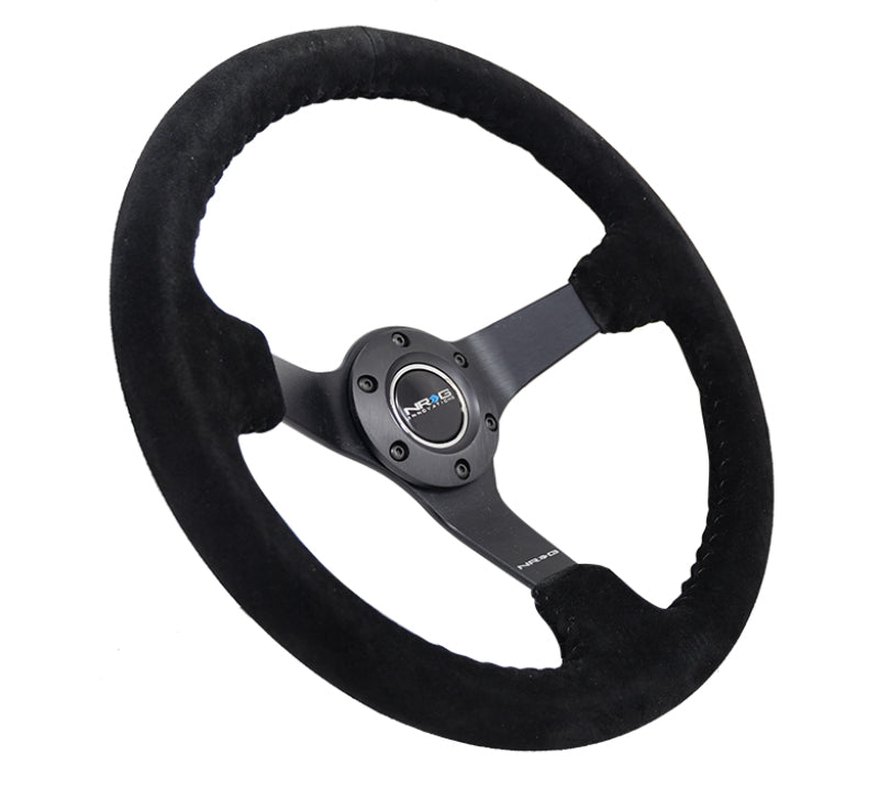 NRG Reinforced Steering Wheel (350mm / 3in. Deep) Blk Suede/Blk Bball Stitch w/5mm Matte Black Spoke-thumbmail-2