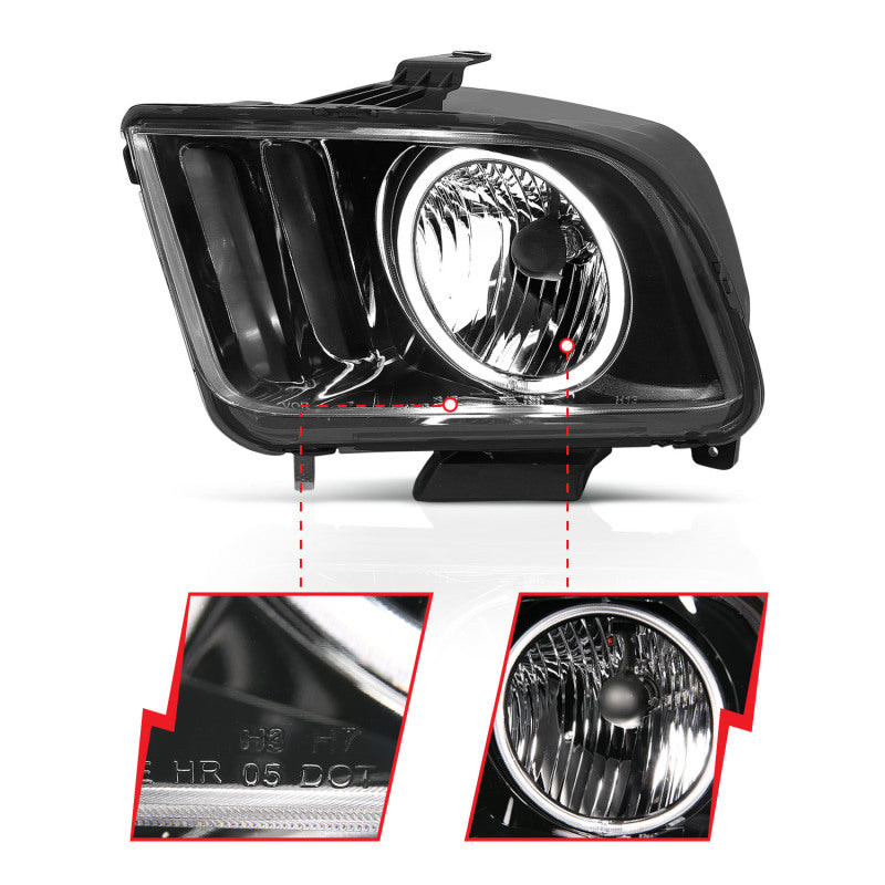 ANZO 2005-2009 Ford Mustang Crystal Headlights w/ Halo Black (CCFL)-thumbmail-9