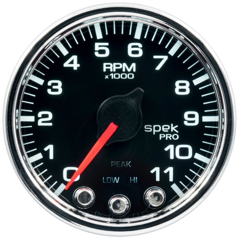 Autometer Spek-Pro Gauge Tach 2 1/16in 11K Rpm W/ Shift Light & Peak Mem Blk/Chrm-thumbmail-2