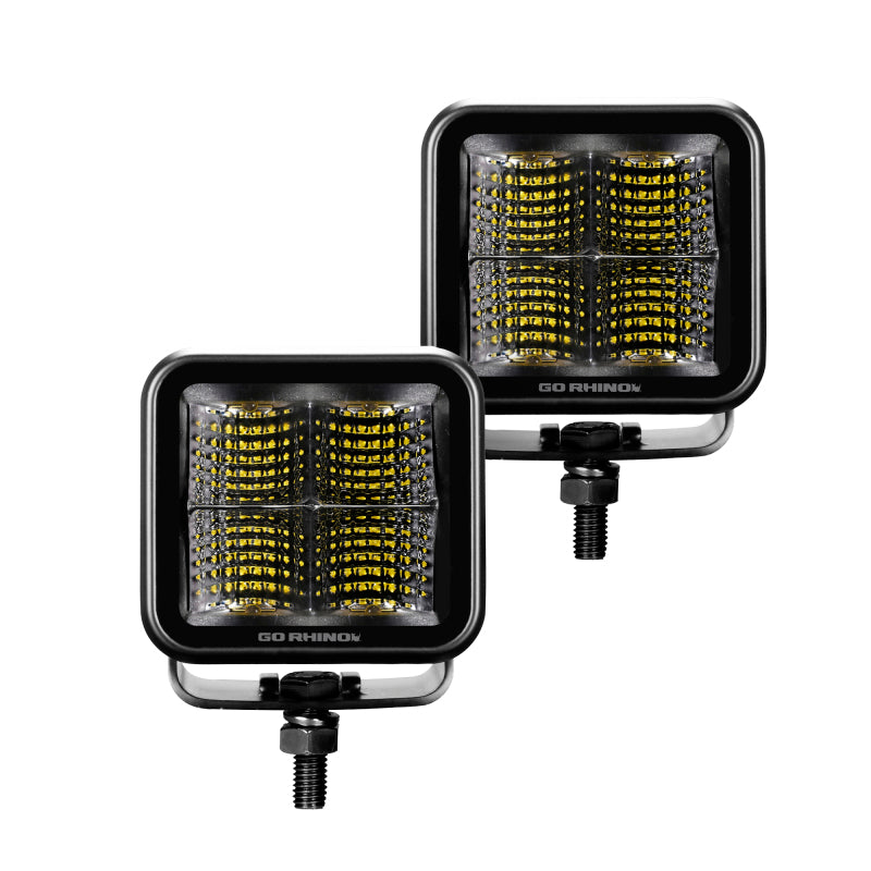 Go Rhino Xplor Blackout Series Cube LED Flood Light Kit (Surface/Threaded Stud Mnt) 2x2 - Blk (Pair)-thumbmail-1
