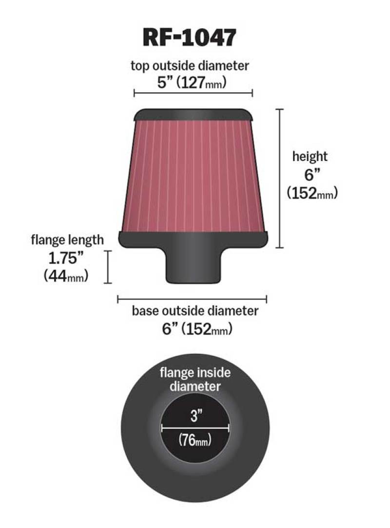 K&N Round Tapered Universal Air Filter 3 inch Flange 6 inch Base 5 inch Top 6 inch Height-thumbmail-10