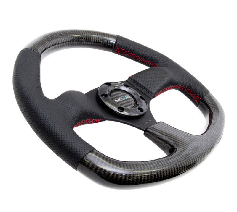 NRG Carbon Fiber Steering Wheel (320mm) Flat Bottom & Leather Trim w/Red Stitching-thumbmail-2