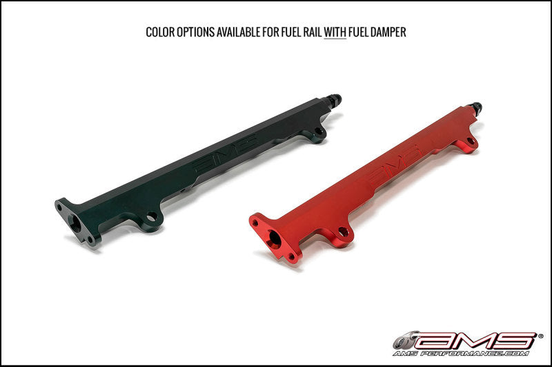 AMS Performance 08-15 Mitsubishi EVO X CNC Machined Aluminum Fuel Rail w/Pulsation Dampener - Red-thumbmail-2