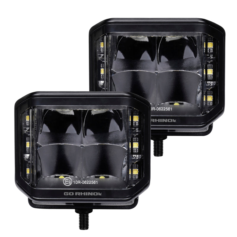 Go Rhino Xplor Blackout Series Cube LED Sideline Spot Light Kit (Surface Mount) 4x3 - Blk (Pair)-thumbmail-2