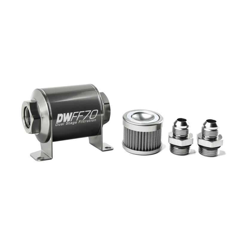DeatschWerks Stainless Steel 8AN 100 Micron Universal Inline Fuel Filter Housing Kit (70mm)-thumbmail-1