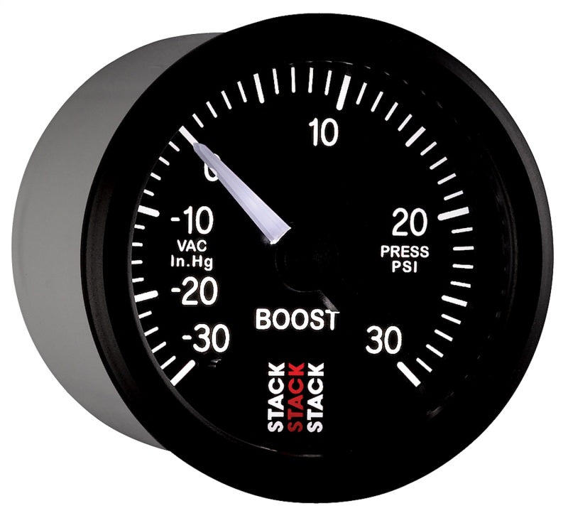Autometer Stack 52mm -30INHG to +30 PSI (Incl T-Fitting) Pro Stepper Motor Boost Press Gauge - Black-thumbmail-3