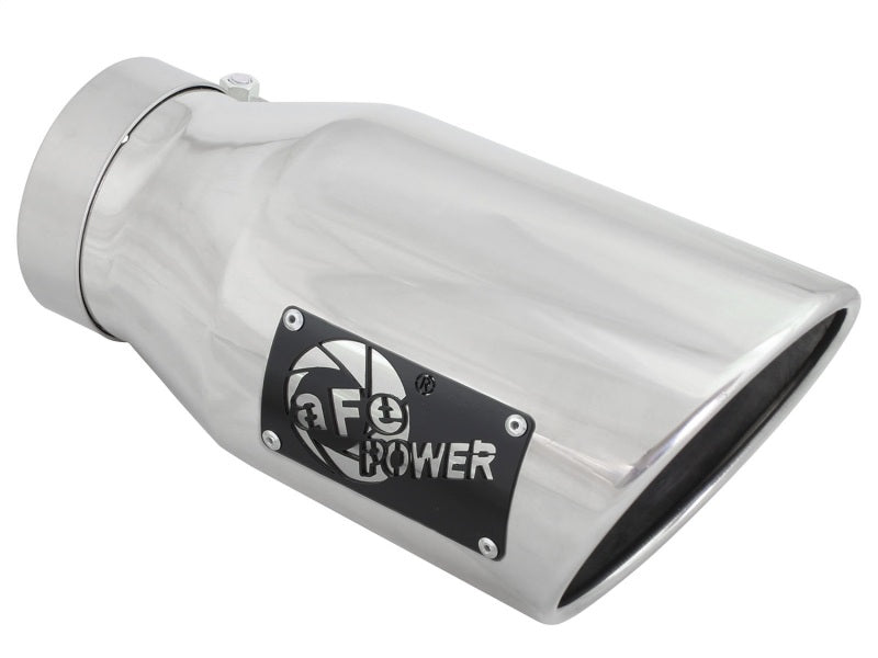 aFe MACH Force-XP 304 SS Right Side Single Wall Polished Exhaust Tip 4in Inlet x 6in Outlet x 12in L-thumbmail-1
