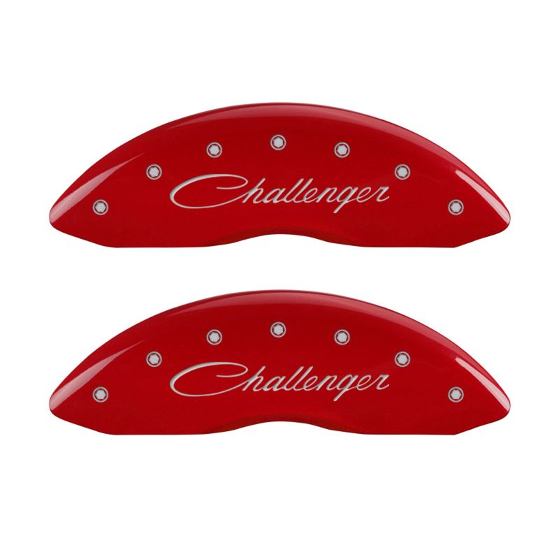 MGP 4 Caliper Covers Engraved Front & Rear Cursive/Challenger Red finish silver ch-thumbmail-2