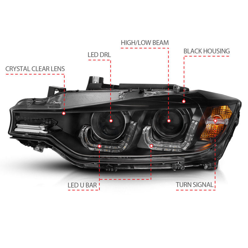 ANZO 2012-2015 BMW 3 Series Projector Headlights w/ U-Bar Black-thumbmail-9