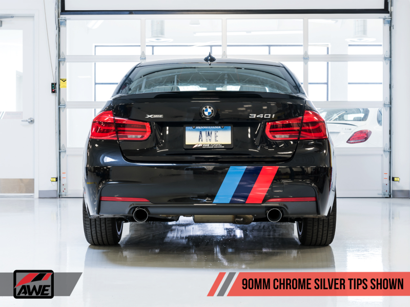 AWE Tuning BMW F3X 340i Touring Edition Axle-Back Exhaust - Chrome Silver Tips (90mm)-thumbmail-10