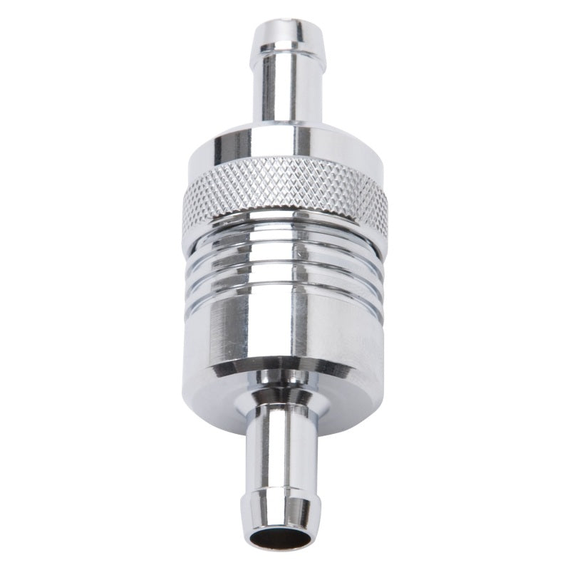 Edelbrock Fuel Filter Aluminum 3In X 01/ 1/8In 3/8In Inlet/Outlet Chrome-thumbmail-2