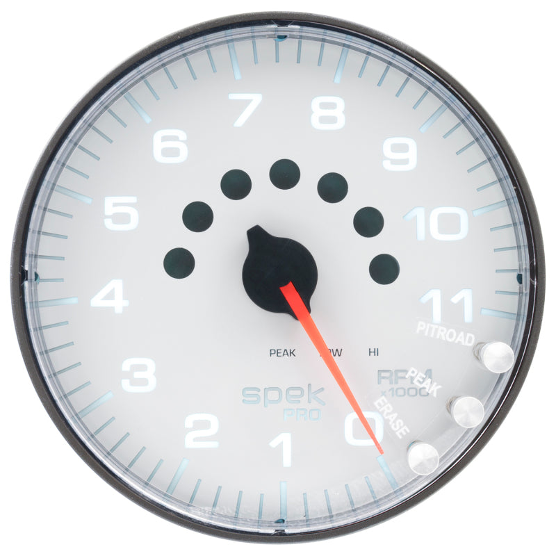 Autometer Spek-Pro Gauge Tachometer 5in 11K Rpm W/Shift Light & Peak Mem White/Black-thumbmail-2