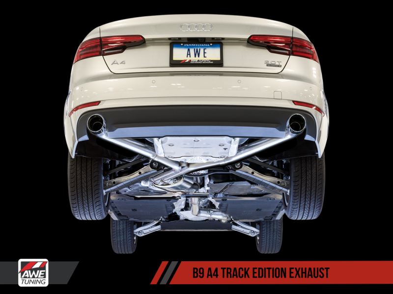 AWE Tuning Audi B9 A4 Track Edition Exhaust Dual Outlet - Diamond Black Tips (Includes DP)-thumbmail-1