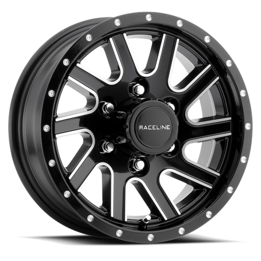 Raceline 820M Twisted 15x5in / 5x114.3 BP / 0mm Offset / 3.19mm Bore - Black & Machined Wheel