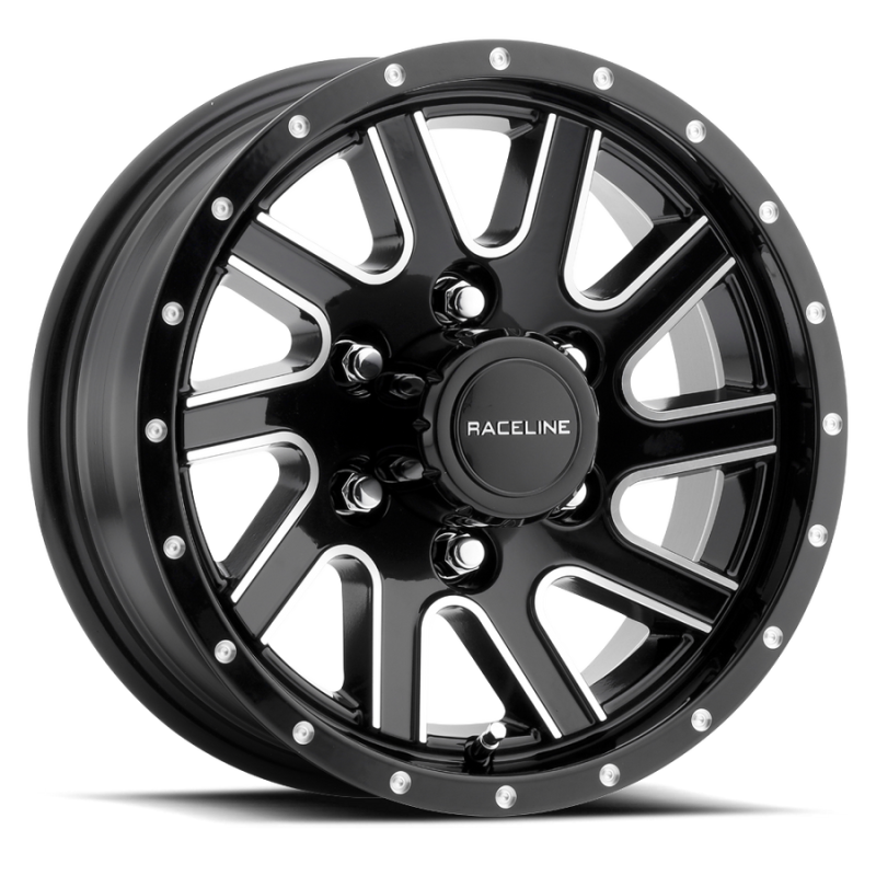 Raceline 820M Twisted 15x5in / 5x114.3 BP / 0mm Offset / 3.19mm Bore - Black & Machined Wheel