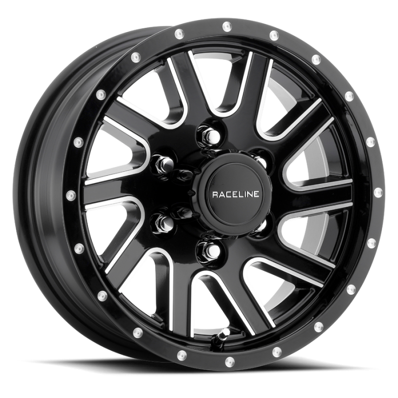 Raceline 820M Twisted 15x5in / 5x114.3 BP / 0mm Offset / 3.19mm Bore - Black & Machined Wheel-thumbmail-1