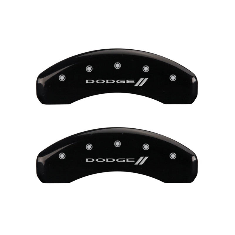 MGP 4 Caliper Covers Engraved Front & Rear With stripes/Dodge Black finish silver ch-thumbmail-4