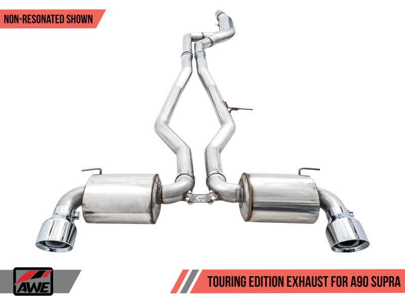 AWE 2020 Toyota Supra A90 Non-Resonated Touring Edition Exhaust - 5in Chrome Silver Tips-thumbmail-6
