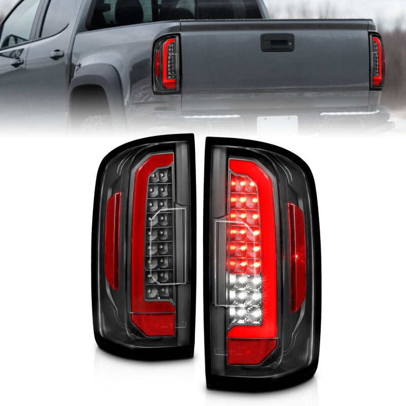 ANZO 15-21 Chevrolet Colorado Full LED Tail Lights w/ Red Lightbar Black Housing Clear Lens-thumbmail-1