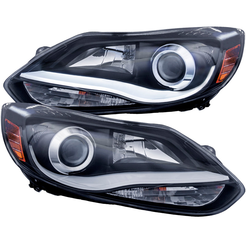 ANZO 2012-2014 Ford Focus Projector Headlights w/ Plank Style Design Black-thumbmail-2