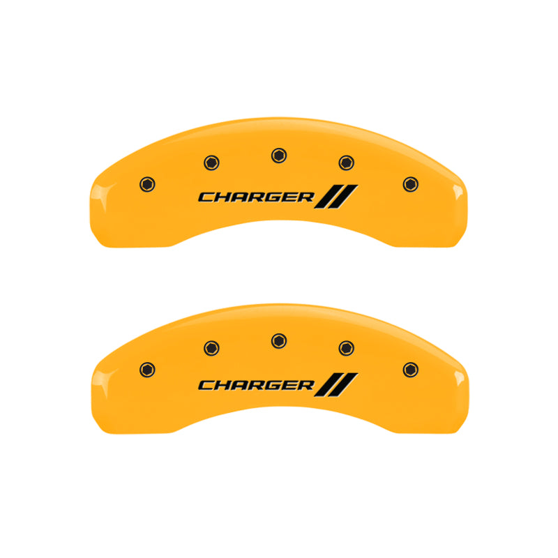 MGP 4 Caliper Covers Engraved Front & Rear With stripes/Charger Yellow finish black ch-thumbmail-4