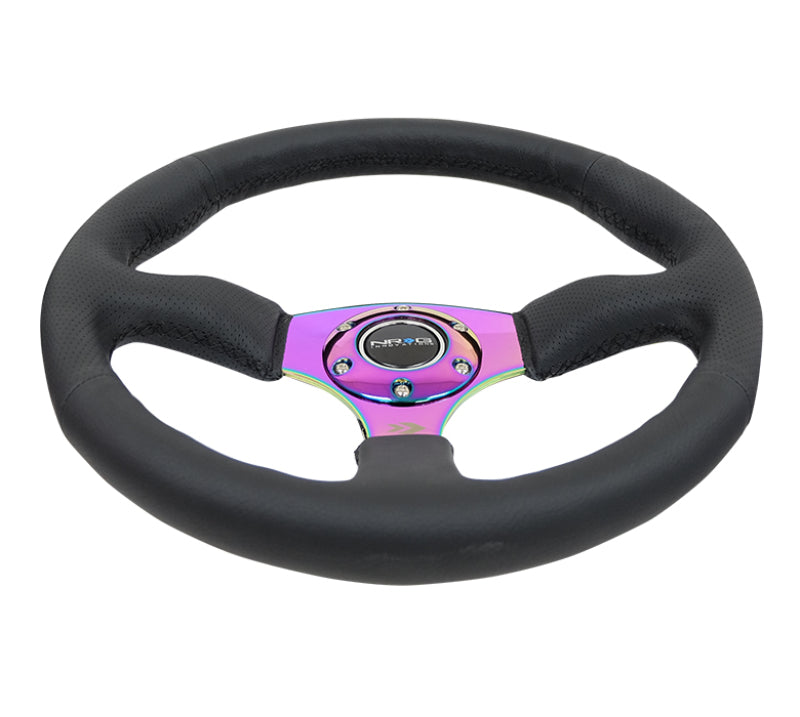 NRG Reinforced Steering Wheel (350mm / 2.5in. Deep) Leather Race Comfort Grip w/4mm Neochrome Spokes-thumbmail-2