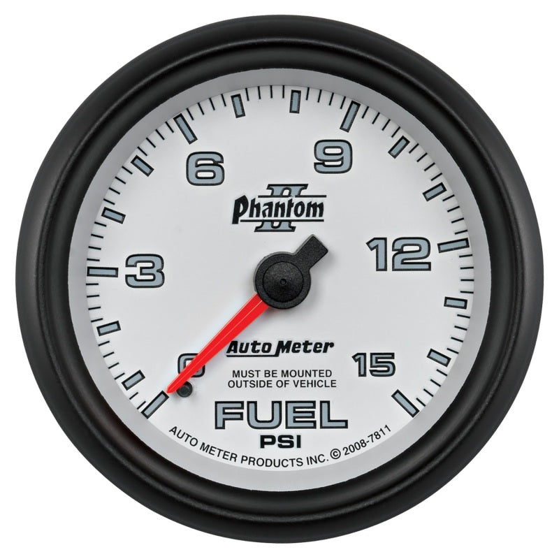 Autometer Phantom II 2-5/8in 0-15PSI Mechanical Fuel Pressure Gauge-thumbmail-1