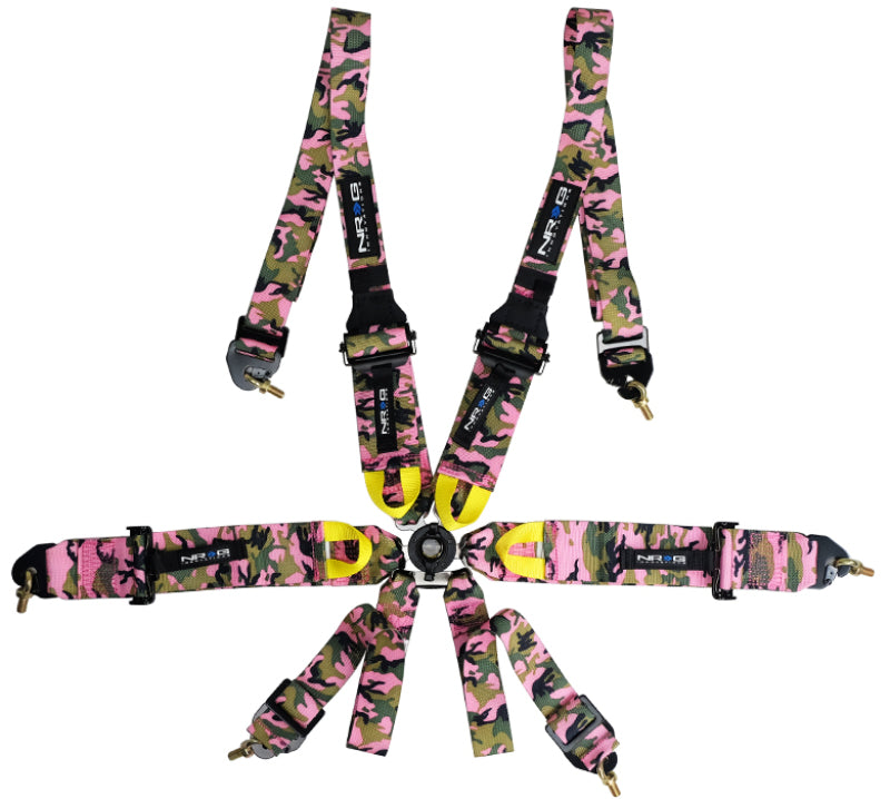 NRG FIA 6pt 2in. Shoulder Belt for HANS Device/ Rotary Cam Lock Buckle/ 3in. Waist Belt - Pink Camo-thumbmail-1