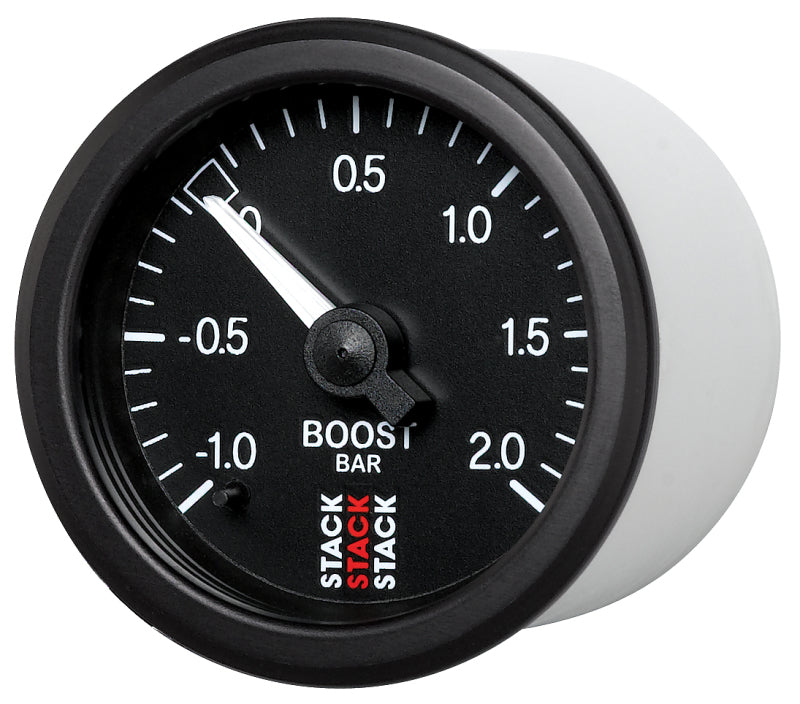 Autometer Stack 52mm -1 to +2 Bar T-Fitting 0.187in Barb (M) Mechanical Boost Pressure Gauge - Black-thumbmail-4