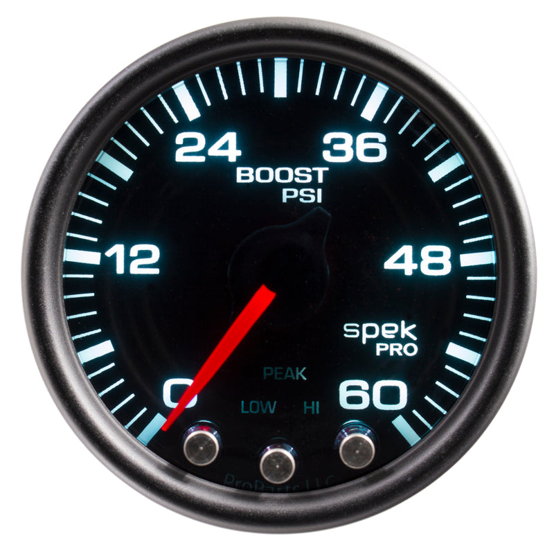 Autometer Spek-Pro Gauge Boost 2 1/16in 60psi Stepper Motor W/Peak & Warn Blk/Smoke/Black-thumbmail-2