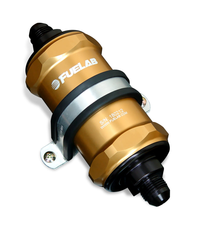 Fuelab 818 In-Line Fuel Filter Standard -6AN In/Out 10 Micron Fabric - Gold-thumbmail-1