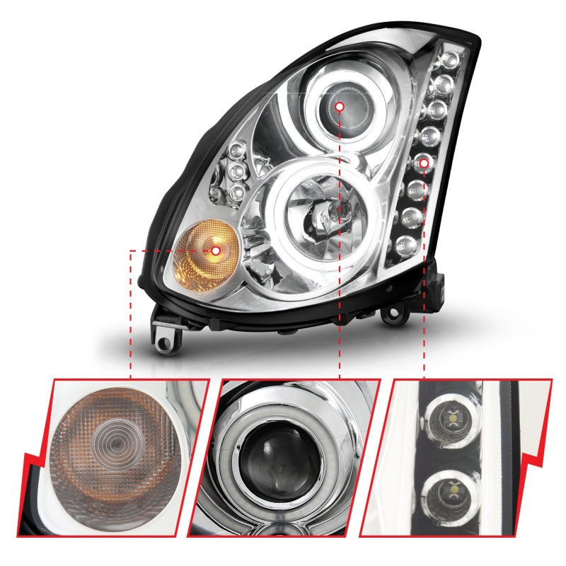ANZO 2003-2007 Infiniti G35 Projector Headlights w/ Halo Chrome (CCFL) (HID Compatible)-thumbmail-8