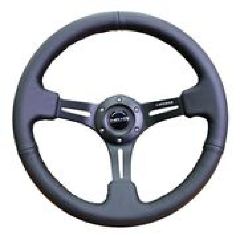NRG Reinforced Steering Wheel (350mm / 3in. Deep) Black Leather w/ Black Stitching-thumbmail-1