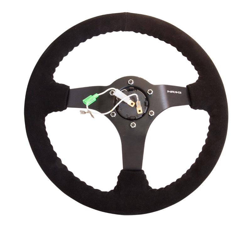 NRG Reinforced Steering Wheel (350mm / 3in. Deep) Blk Suede w/Blk BBall Stitch (Odi Bakchis Edition)-thumbmail-2